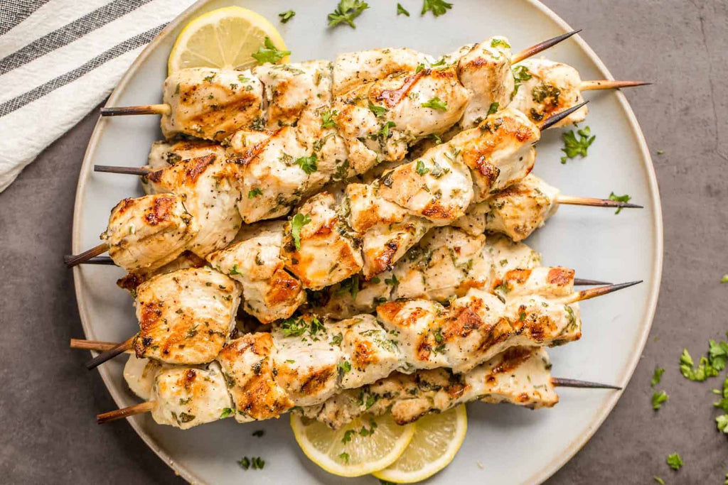 Grilled Chicken Kabobs and Dipping Sauce